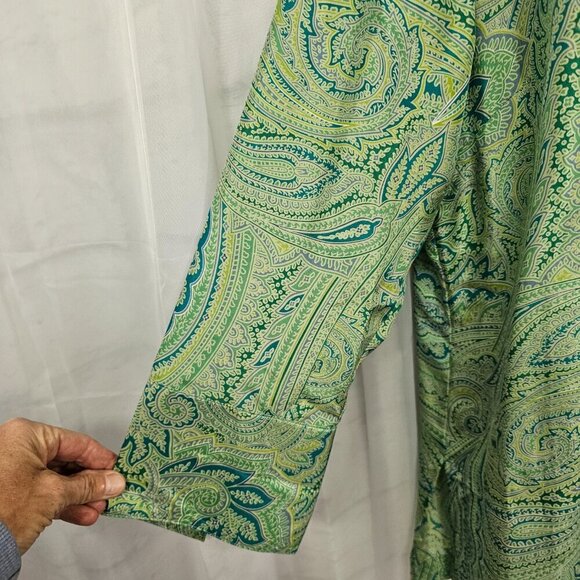 Coldwater Creek Green Blue Paisley Silk Blouse Peasant Retro Embroidered PL - Picture 4 of 13